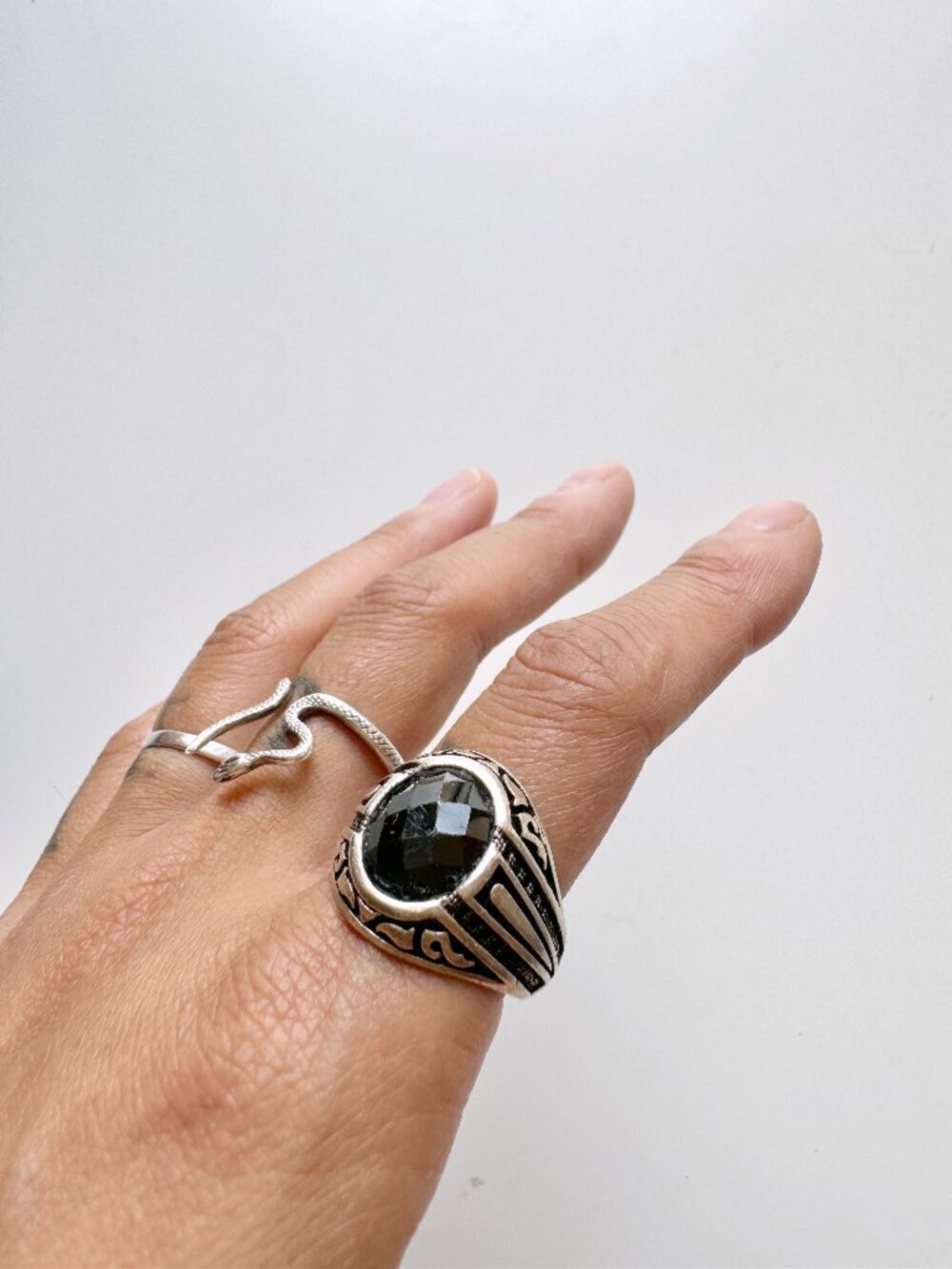 Men's 925 Sterling Silver Black Onyx Stone Ring, Size 9